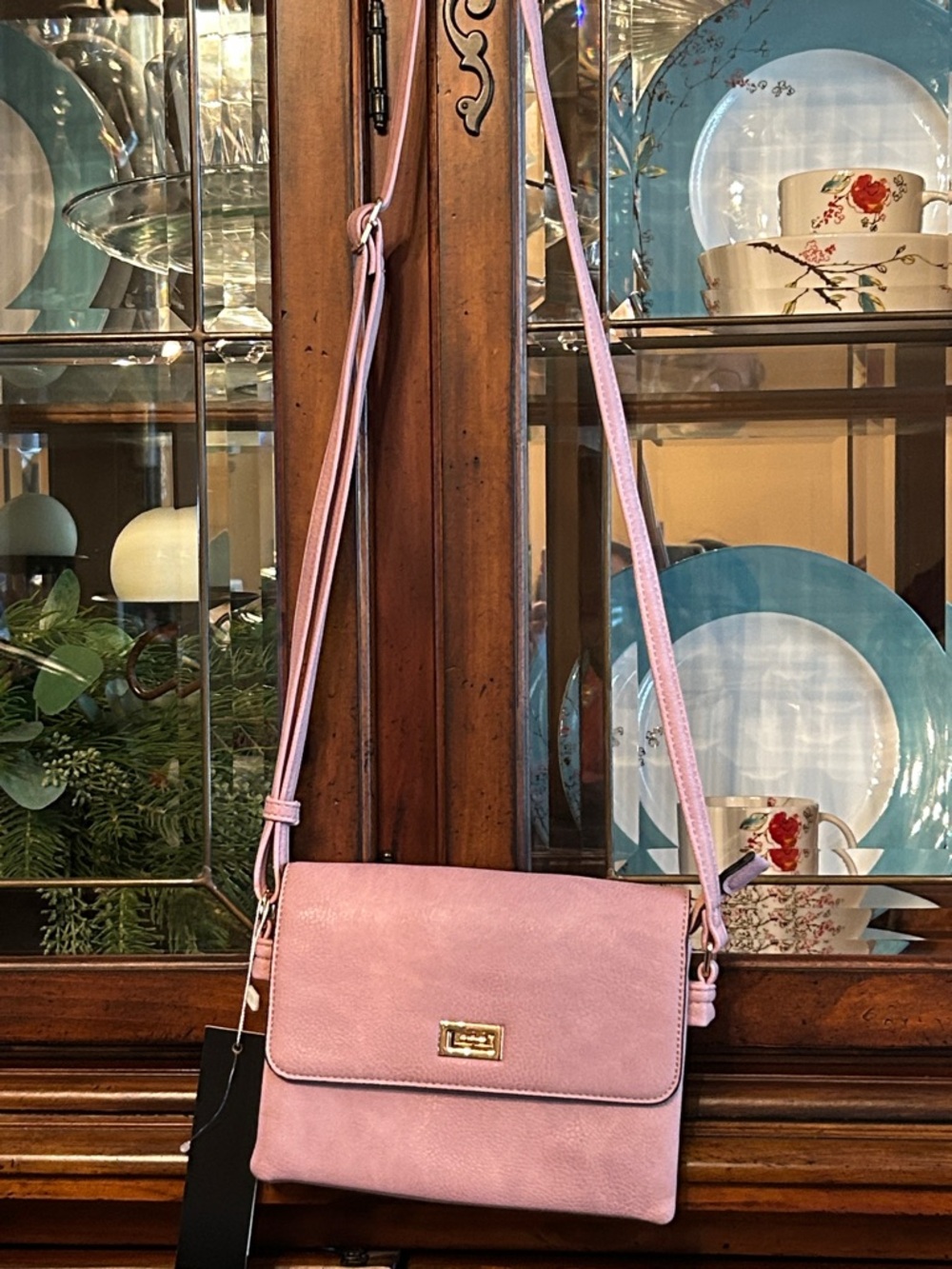 Classic Pink Crossbody Bag with Gold Accent